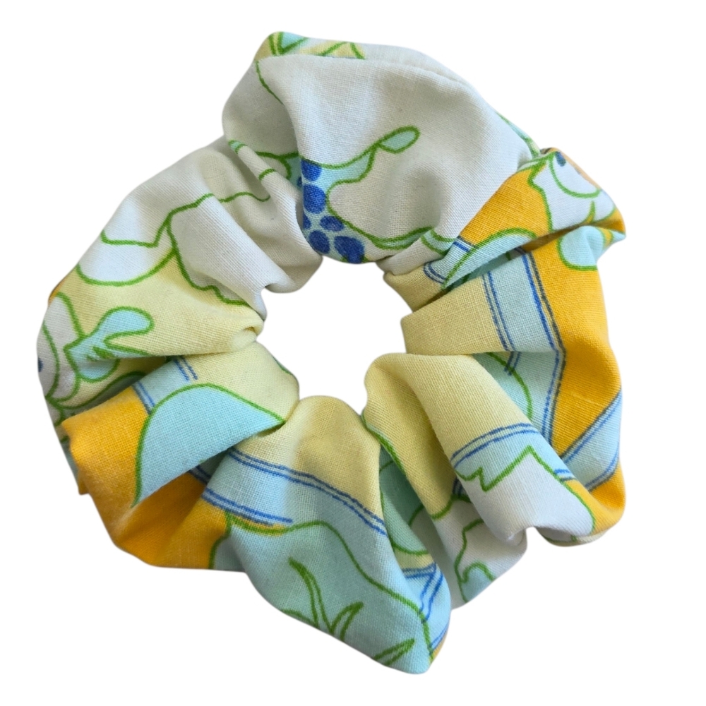 2/$5 Scrunchies (Add To Your Bundle) Yellow Aqua Blue Printed Hair Tie Scrunchie